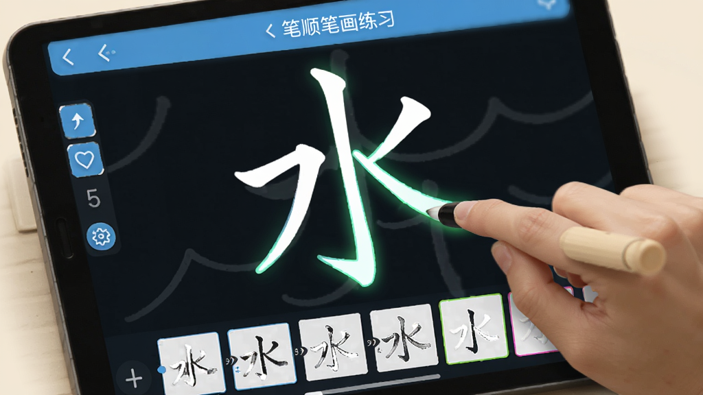 ��˳�ʻ���ȫ ��д��ϰ���棬��Ļ����ʾһ����ˮ���ֵ����켣���û���ָ������д���ʻ��и�������������ײ��б�˳�ֲ�Сͼ����������ˬ