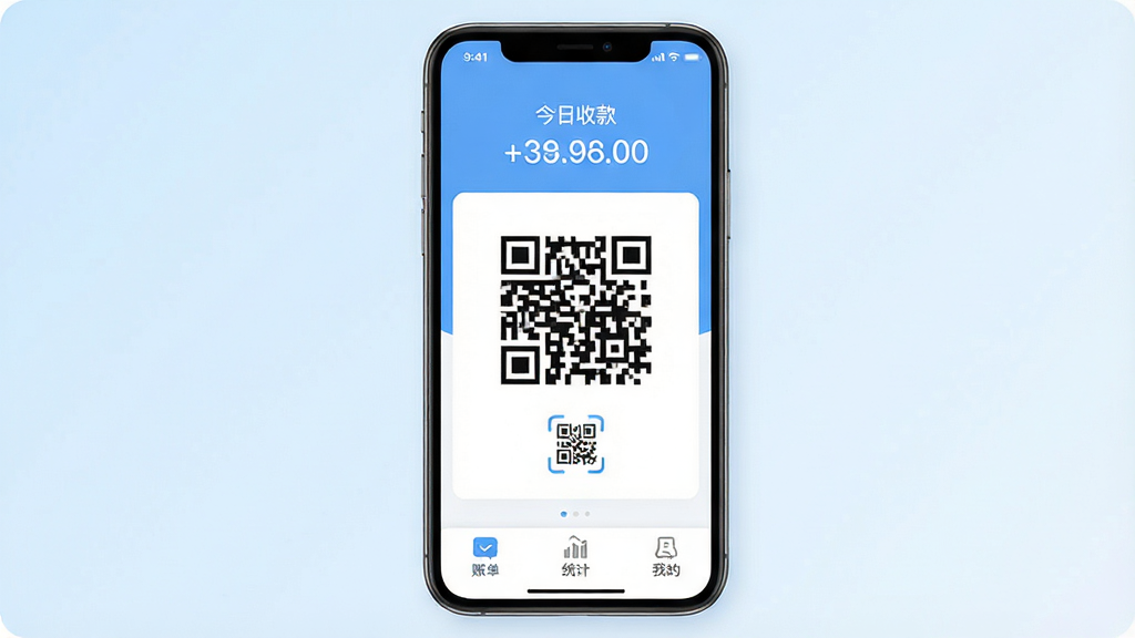 һ��չʾ�����̻�App���Ľ�����ֻ�����ͼ�������������ֻ���Ļ����Ļ����ʾ�����̻����տ���ҳ�������С������տ�����ͽ�����֣��м��Ǵ����տ��ά���ɨ��ͼ�꣬�ײ����˵���ͳ�ơ��ҵ�����ѡ��������Ǹɾ���ǳ��ɫ���䣬����ִ���ƽ��ϸ��Բ�󣬻��������ɾ����޶���Ԫ��