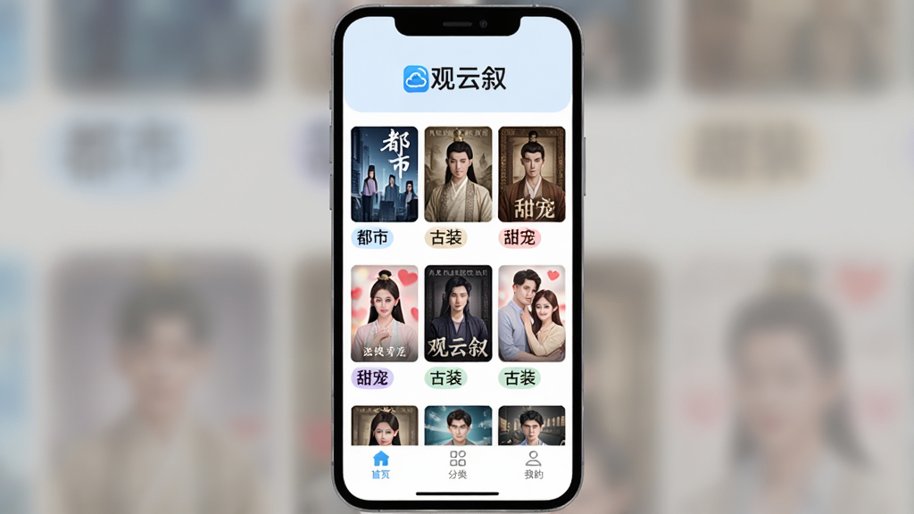 һ��չʾ�ֻ�App����Ĳ廭�����涥����ʾ��������Logo���·����ٲ���ʽ�Ķ̾���溣��ǽ���������С����С�������װ��������衱�ȱ�ǩ���ײ�����ҳ�����ࡢ�ҵ���������ͼ�꣬���������ִ�����ɫ��ˬ�����ʸɾ����޶���Ԫ��
