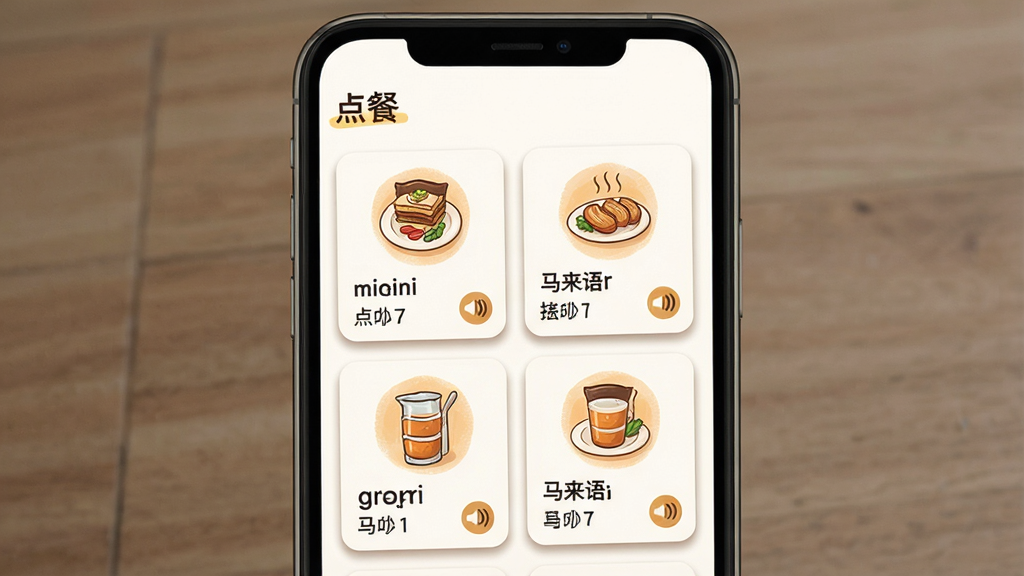 һ��չʾ�������App�ڳ������ʻ�ҳ����ֻ���ͼ���������ֻ���Ļ����������Ļ�����ǡ���͡�������⣬�м���ͼ�Ĳ�ï�Ĵʻ㿨Ƭ��ÿ����Ƭ���������ﵥ�ʡ���������ͷ���ͼ�꣬�Ű����룬�������ܰ�Ĳ廭�磬ϸ���Ͽ�Ƭ�е�������Ӱ�����ʸɾ����޶���Ԫ�ء�