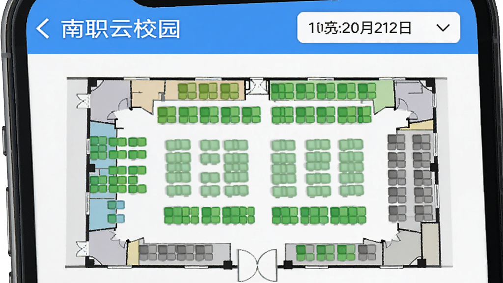 ��ְ��У԰��ͼ�����λԤԼ���棬�ֻ���Ļ��ʾͼ���ƽ��ͼ����ͬ��������ɫ���֣���ѡ��λ��ʾΪ��ɫ����ռ��Ϊ��ɫ�������С���ְ��У԰������������ѡ�������������ֱ�ۣ����ֱ�ע��ȷ�����ʸɾ��޶���Ԫ��
