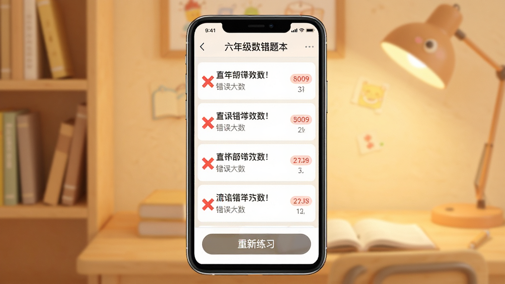 һ��չʾ���꼶��ѧ�ϲ�app���Ȿ���ܵĲ�ͼ���������ֻ���Ļ��ʾ�����б���ÿ�����Ա��к�ɫ��ű�Ǻʹ���������֣���Ļ�·���������ϰ��ť����������͵�ůɫ����������ִ����������������ʸɾ����޶���Ԫ��