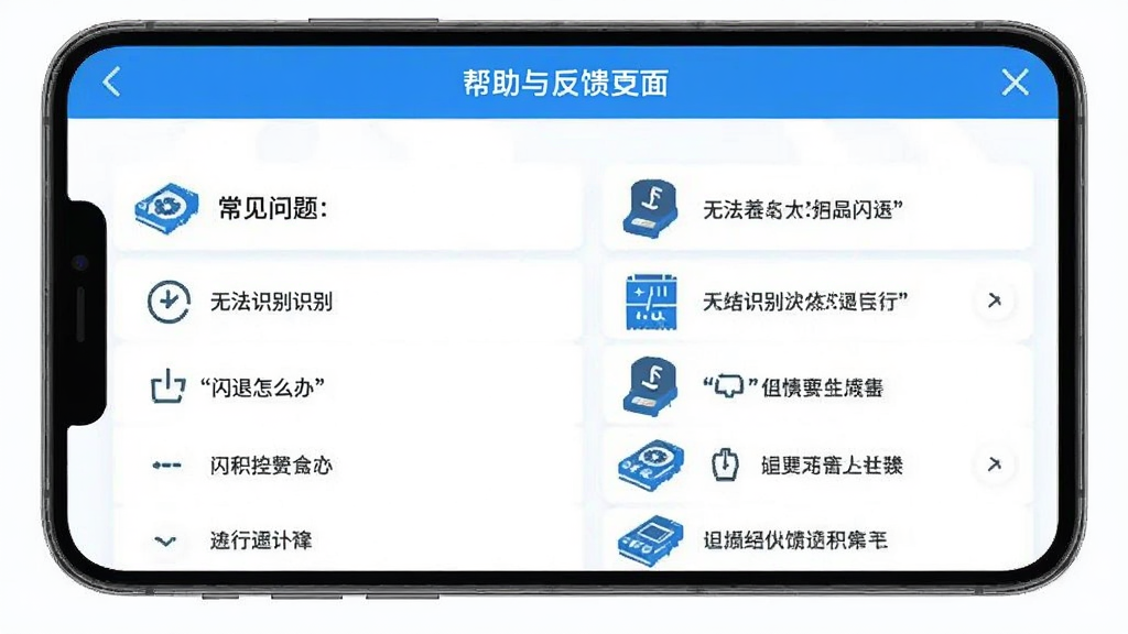 成分扫描器应用内的帮助与反馈页面,展示常见问题列表,如