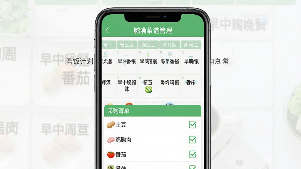 �������׹���APP�������ƻ���ɹ��嵥���棬�ֻ���Ļ������ͼ���ϰ벿����һ�ܼƻ�������ʾ��һ�����յ��������Ͱ��ţ�ÿ�������в������°벿���ǲɹ��嵥�б����������������������⡱�����ѡ���ʳ�ģ�ǰ���й�ѡ�򣬽�������ɫ�Ͱ�ɫΪ����������£��������������ʸɾ��޶���Ԫ��