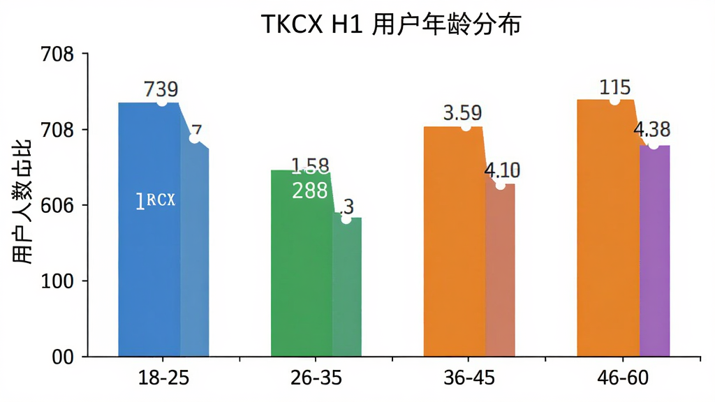 TKCX H1 �û�����ֲ���״ͼ������Ϊ�����18-25��26-35��36-45��46-60������Ϊ�û�����ռ�ȣ���״��ɫ�ֱ�Ϊ��ɫ����ɫ����ɫ����ɫ��ͼ�����⡰TKCX H1 �û�����ֲ�����������ɫ�����ݱ�ǩ���������ʸɾ����޶���Ԫ��