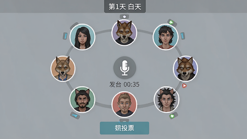 ��������ˡ���Ϸ�����ڽ��棬�Ÿ����ͷ��Χ��һȦ���м�����˷�ͼ��ͷ��Ե���ʱ�����涥����ʾ����1�� ���족���ײ���ͶƱ��ť��������ִ������ʸɾ����޶���Ԫ��