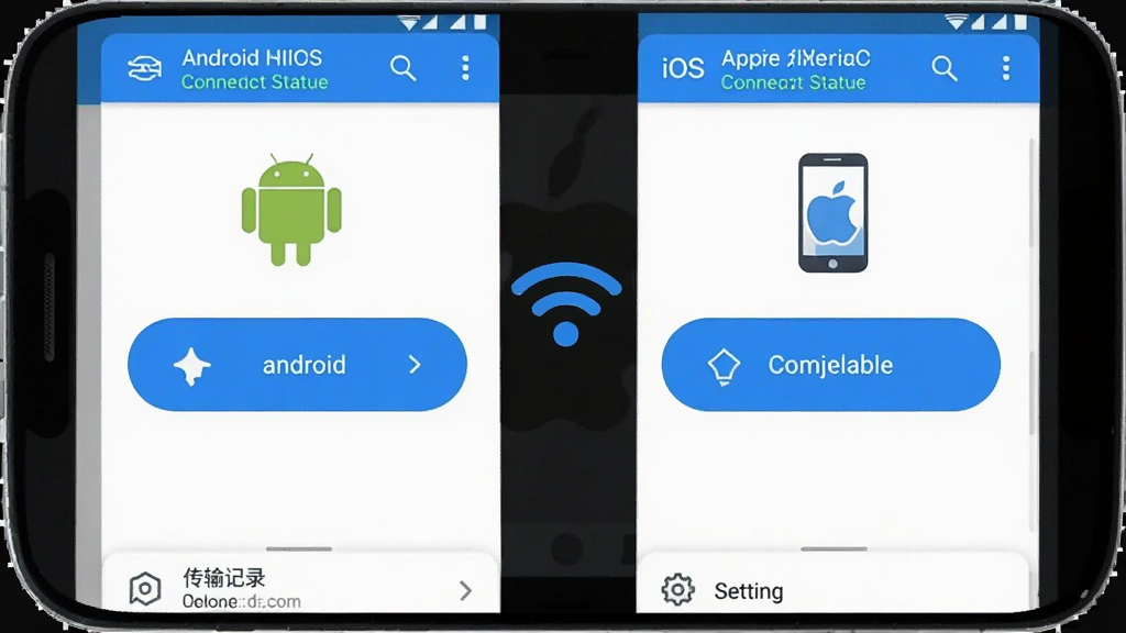 ��׿IOS�豸������Ӧ��������ȫò���ֻ���Ļ������ʾ��׿��ƻ���ֻ�ͨ��WiFi�ź�ͼ�����ӣ�������������ɫ���������豸���ƺ�����״̬���м��Ƿ��ͺͽ���������ť���ײ���ʾ�����¼������ѡ�����ִ���ƽ�����ʸɾ��޶���Ԫ��