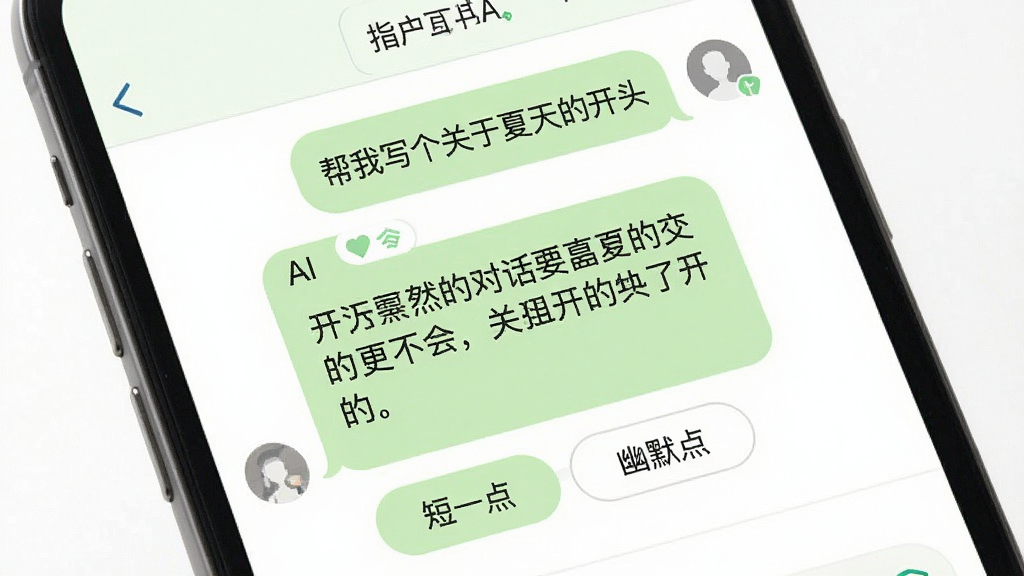ָ��AI�Ի�ʽ�������棬�ֻ���Ļ��ʾ����Ի����û����͡�����д����������Ŀ�ͷ����AI�ظ�һ�����֣��·��С���һ�㡱����Ĭ�㡱�Ŀ��ָ�ť����������ˬ����ɫ�԰�ɫ��ǳ��ɫΪ�����������������ֺ��������ʸɾ��޶���Ԫ��