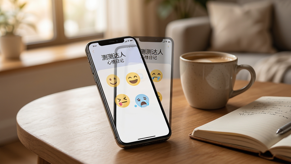һ���ֻ����������ϣ���Ļ��ʾ�������ˡ��������ռǽ��棬��������Ц���Ϳ����ı���ͼ�꣬�Ա���һ�����Ⱥ�һ���ʼǱ�����������ܰ�����ڻ�����������ͣ����дʵ�������������޶���Ԫ��