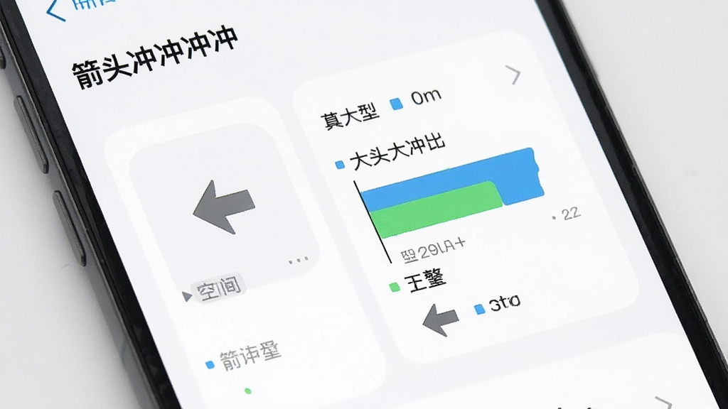 一张展示手机存储空间管理界面的图片,其中箭头冲冲冲的图标显示占用空间极小,旁边有对比其他大型应用的占用条,背景是清爽的白色界面,风格现代简洁,画质干净无多余元素,图片中带有文字
