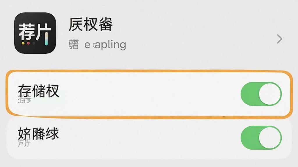 手机设置界面截图,展示应用权限管理页面,高亮显示存储权限和网络权限开关,画面风格简洁,带有