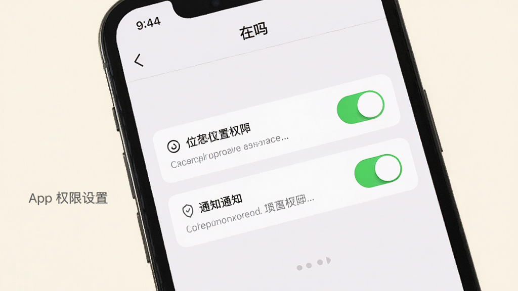 һ���ֻ���Ļչʾ������App��Ȩ�����ý��棬��Ļ����ʾλ��Ȩ�޺�֪ͨȨ�޵Ŀ���ѡ��Ա�������˵��������Ϊǳɫ����������ˣ����ʸɾ��޶���Ԫ�ء�