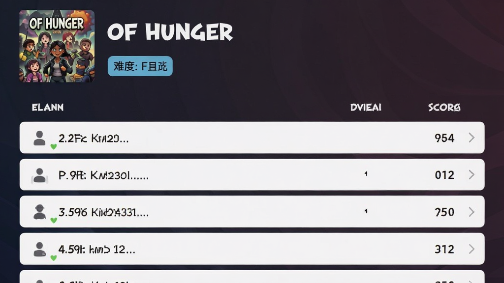 һ��չʾOF HUNGERȫ�����а�����ͼƬ����������ʾ��������б��ͷ����������и���������Ѷȱ�ǩ����������ɫ���䣬�����Ű����������ʸɾ��޶���Ԫ��