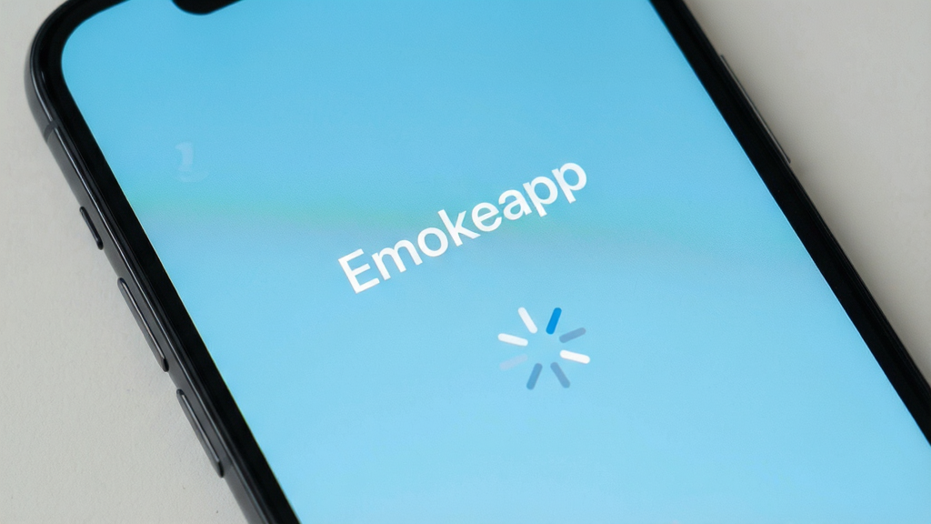 һ���ֻ���Ļ��ʾ Emokeapp ����˲�䣬����ɾ��޹�棬��Ļ����ֻ�С�Emokeapp�������ͼ��ض���������Ϊ��ɫ�����ּ��򣬷����ˬ��ϸ��������Ԫ�أ���������