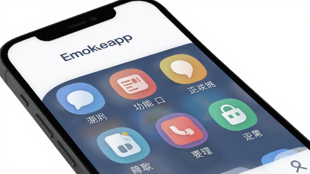 �ֻ���Ļչʾ Emokeapp ����������У�����Ϊ Emokeapp �����棬�������ͼ��������������Ļ�в���ͼ���·����������ֱ�ǩ������ֱ�ۣ�����ƽ����ϸ��ͼ��Բ�󣬻��������޶���Ԫ��