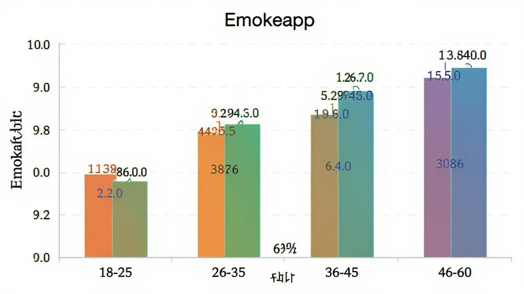 Emokeapp �û�����ֲ���״ͼ������Ϊͼ��չʾ������Ϊ�����18-25��26-35��36-45��46-60������Ϊ�û�ռ�ȣ���״��ɫ���������ֹ�����������ݿ��ӻ���ϸ����ֵ��ע��ȷ�����ʸɾ���ͼ�����������Emokeapp��