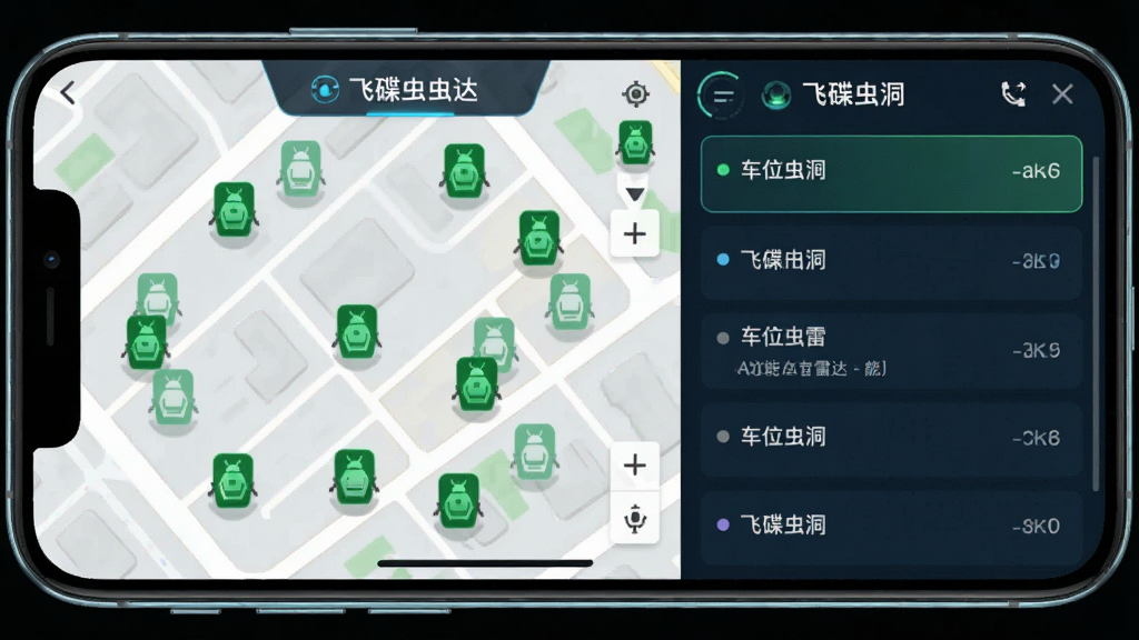 һ�š��ɵ��涴��App���ܳ�λ�״﹦�ܵĽ����ͼ�������������ֻ���Ļ����Ļ����ʾ��ͼ��ɢ������ɫ�Ŀ��г�λͼ�꣬���ֲ������ҷ���������ǵ�ͼ���Ҳ��ǳ�λ�б������Ƽ���ʮ�㣬ϸ�����������ʸɾ��޶���Ԫ�ء�