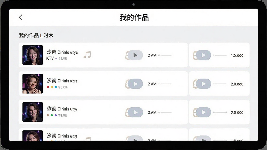 ȫ�񳪸�KTV�����Ʒ����ҳ�棬չʾ��¼�Ƹ����б���ÿ�׸��в��Ű�ť��ʱ����ʾ��������