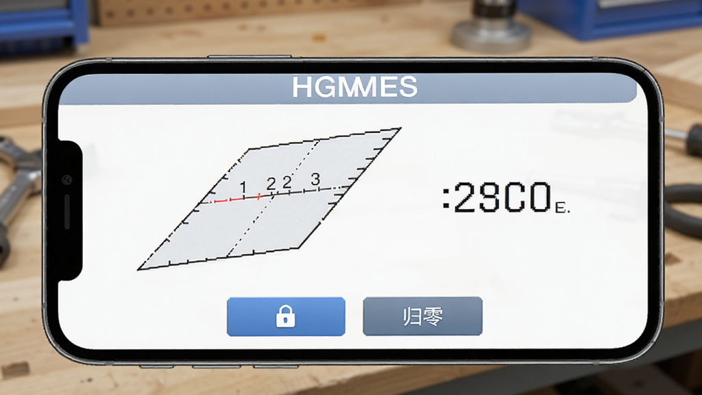 HGMES �ǶȲ������ܽ��棬�ֻ���Ļ��ʾһ����б��ƽ��ʾ��ͼ���Ա��нǶ���ֵ��ʾ����Ļ�·��������͹��㰴ť�������ǹ���̨����������࣬���ʸɾ����޶���Ԫ��