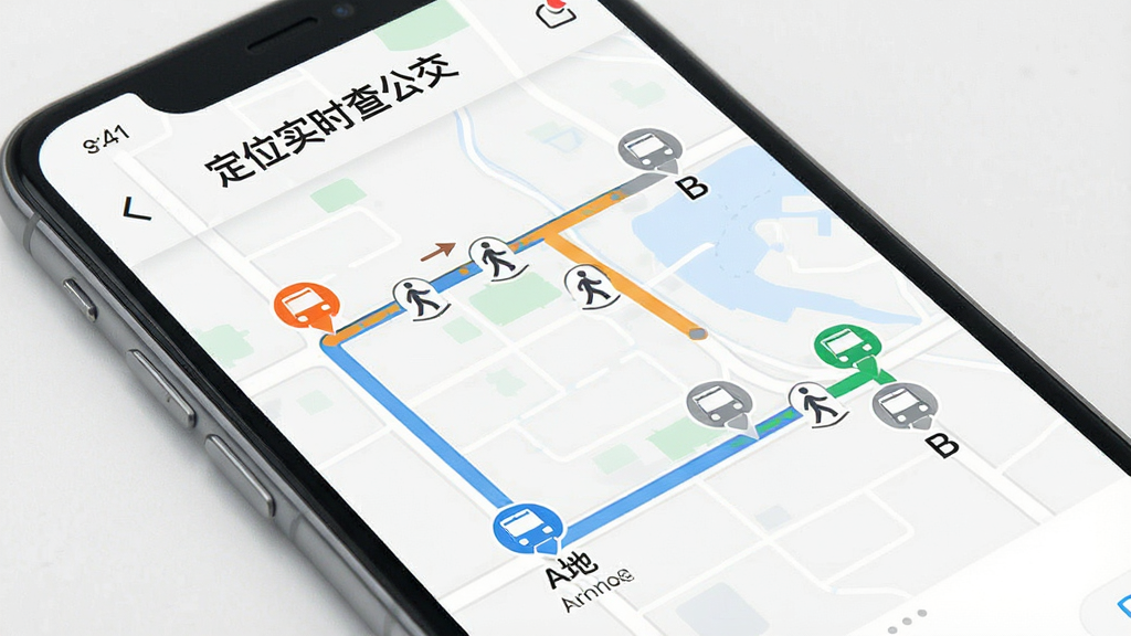 һ��չʾ����λʵʱ�鹫����APP���˷���������ֻ���ͼ���������ֻ���Ļ��ʾ��A�ص�B�صĻ���·��ͼ���й�����ͼ��Ͳ���С��ͼ�꣬·���ò�ͬ��ɫ��ע�����������׶�������ִ������ʸɾ����޶���Ԫ�أ�������ʾ����λʵʱ�鹫����