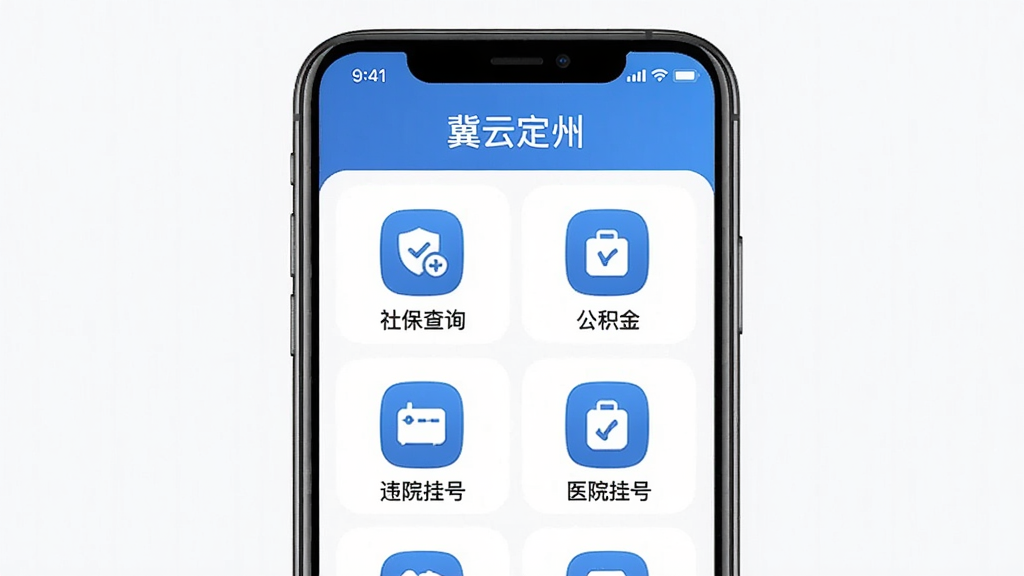 һ���ֻ�App�������ҳ���ͼƬ���������ֻ���Ļ��ʾ�����ƶ��ݡ��ķ����飬ͼ���������У������籣��ѯ��������Υ�²�ѯ��ҽԺ�Һŵ���ڣ�ÿ��ͼ���·������ֱ�ǩ�����������ִ���������ɫ�����ʸɾ��޶���Ԫ��