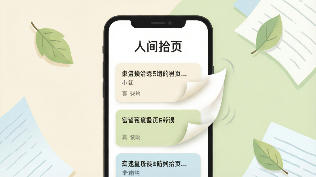 һ��չʾ�ֻ���Ļ�Ĳ廭����Ļ������ʾ���˼�ʰҳ��APP���棬����ɾ���࣬��ɫ�����������С��˼�ʰҳ�����֣��·������ż�����Ƭʽ���±��⣬�Ա��з�ҳ����Ч�����ֻ���Χɢ���ż�Ƭ��Ҷ��ֽ��Ԫ�أ�����������������ɫ�����װס�ǳ�̡�����Ϊ�������ʸɾ��޶���Ԫ��