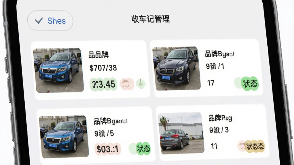 �ճ�ͨAPP���ճ���¼����ҳ�棬�ֻ���Ļ��ʾ�б�ʽ������Ƭ��ÿ�ſ�Ƭ�г�������ͼ��Ʒ�����ơ��������ֺ�״̬��ǩ��������ɸѡ��ť������ǳ��ɫ������������Ű����룬��������