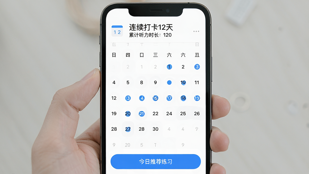 ��˼������App������ҳ�棬�ֻ���Ļ��ʾ�����������Ѵ���������ɫԲ���ǣ�������ʾ��������12�족���ۼ�����ʱ�����ײ��С������Ƽ���ϰ����ť��������ɫ������Լ�����ʸɾ��޶���Ԫ��