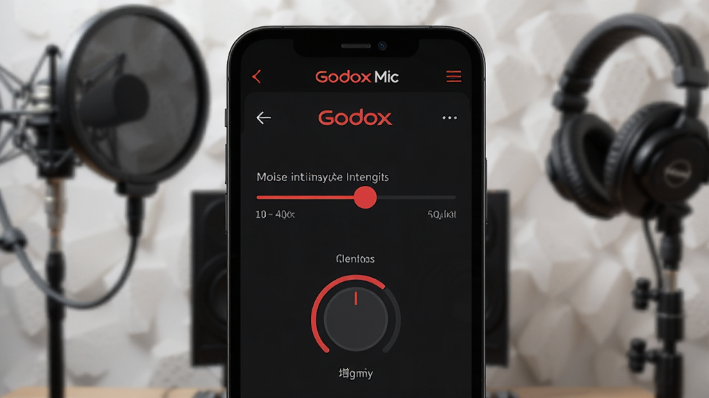 һ��չʾGodox MicӦ������Ƶ���ý����ͼƬ���ֻ���Ļ������һ������Ľ���ǿ�Ȼ��飬�����·������������ť��ʾ��ͼ��������ɫ����ɫΪ������׺��Ʒ�Ʊ�־�Եĺ�ɫԪ�أ��ֻ��������黯��¼���ﻷ�����з����ֺͼ��������������Χרҵ�Ұ��������ʸ���
