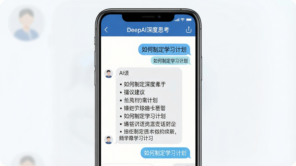 һ��չʾDeepAI���˼�����ܶԻ����ܵ�ͼƬ���������ֻ���Ļ��ʾDeepAI���˼����������棬�û����롰����ƶ�ѧϰ�ƻ�����AI�ظ��˷ֵ��г�����ϸ���飬�Ի��������������涥���С�DeepAI���˼���������������������������ʸɾ��޶���Ԫ��
