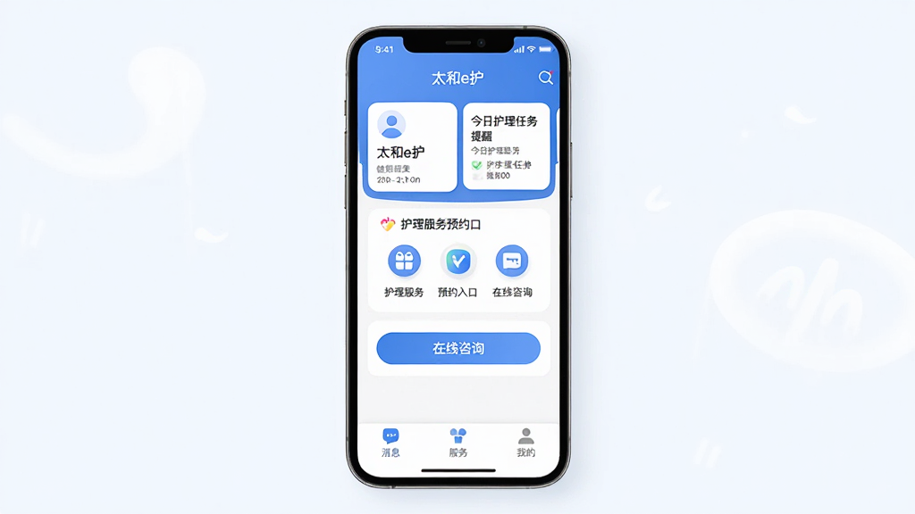 ̫��e��Ӧ��������ȫòչʾ�������������ֻ���Ļ����Ļ��չʾ̫��e��APP��ҳ���֣�������ʾ�û�����������Ƭ�ͽ��ջ����������ѣ��м��ǻ�������ԤԼ��ں�������ѯ��ť���ײ�Ϊ��Ϣ��������ҵ�����ѡ�������������ɫ��Ϊ����������ִ���ƽ����ͼ��Բ�����������ʸɾ��޶���Ԫ��