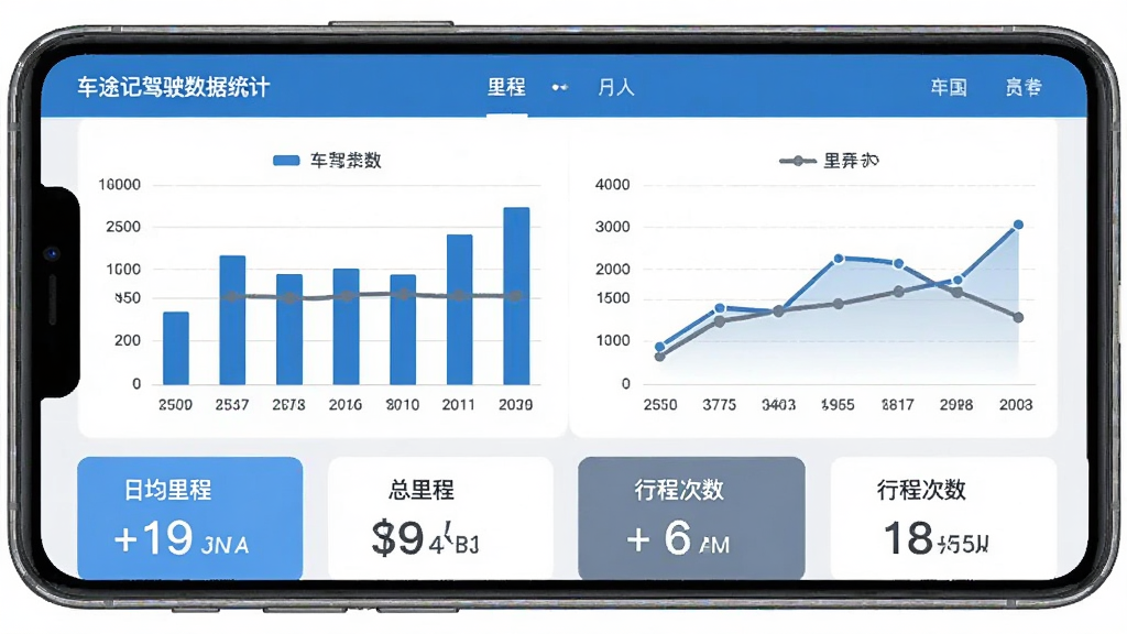 ��;�Ǽ�ʻ����ͳ��ҳ�棬�ֻ���Ļչʾ��״ͼ������ͼ������Ϊ���ڣ�����Ϊ�������ͼ���·����վ���̡�����̡��г̴��������ݿ�Ƭ����ɫ����ɫ�ͻ�ɫΪ�����������࣬���ݿ��ӻ�����������ִ���ƽ�����ʸɾ�