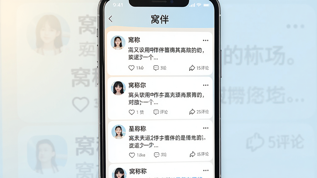 һ���ֻ������ͼ����ͼƬ������չʾ���Ѱ顱App�Ķ�̬�㳡ҳ�棬�б����ж����û���̬��ÿ����̬�����û�ͷ���ǳơ��������ݺ͵�������ͼ�꣬ҳ�涥���С��Ѱ顱���⣬���岼����������ů��ɫ�͵���ɫΪ��ɫ�������ɾ���ˬ