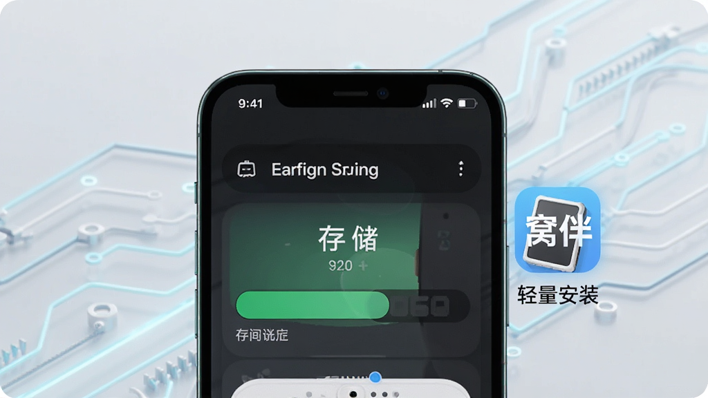 һ��չʾ�ֻ��洢�ռ�������ͼƬ��������һ���ֻ���Ļ��ʾ�洢�ռ���㣬�Ա���һ��С�ߴ�ġ��Ѱ顱Ӧ��ͼ�꣬ͼ���·���ע��������װ���������Ǽ��ĿƼ������������ɾ����䣬��������