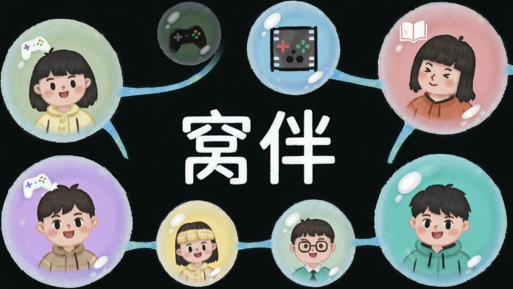 һ�Ų廭����ͼƬ�������ж����ͬ��ɫ������Ư���ڿ��У�ÿ����������һ����ͨ����ͷ��ʹ�����ͬ��Ȥ��ͼ�꣬����Ϸ�ֱ�����Ӱ��Ƭ���鱾������֮���õ���ɫ�������ӣ����������С��Ѱ顱���֣�����������죬���ʸɾ�