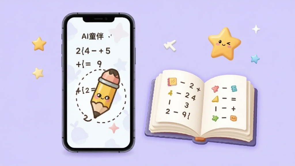 AIͯ�� ѧϰ����չʾ���ֻ���Ļ��ʾ������Ϳ�ͨǦ��ͼ�꣬�Ա��з������鱾������װ�Σ�������ǳ��ɫ�����ɰ������־��У������������޶���Ԫ��