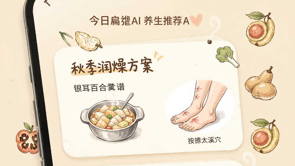 ��ȵ����AI ���������Ƽ����棬�ֻ���Ļչʾ��������������Ƭ����Ƭ����Ϊ���＾���﷽���������ݰ��������ٺϸ�ʳ�׺Ͱ���̫ϪѨ��ʾ��ͼ��������ůɫ�����׻�ɫ�������ֻ����ʳ��ͼ�꣬�����ܰ��Ȼ����������޶���Ԫ��