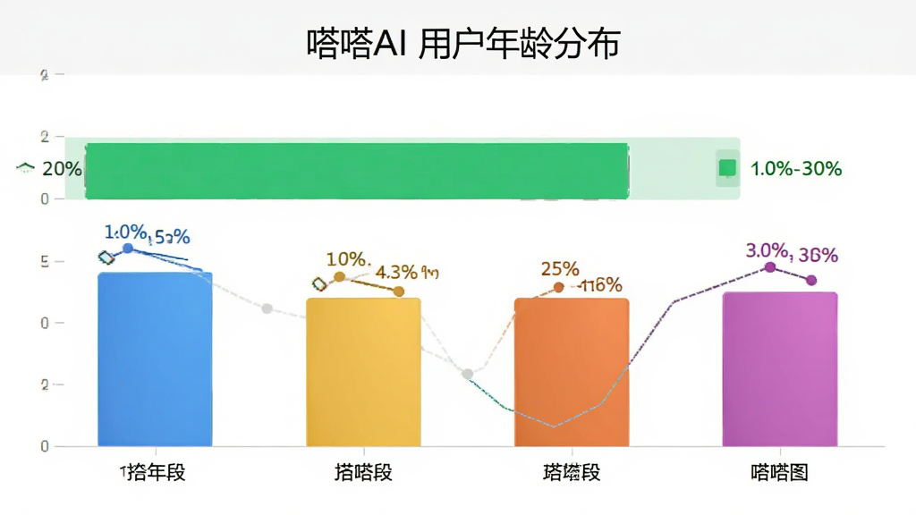 嗒嗒AI 用户年龄分布柱状图,主体是四个彩色柱子代表不同年龄段,布局为横向排列,排版简洁,风格数据可视化,细节有百分比标注,画质干净无多余元素
