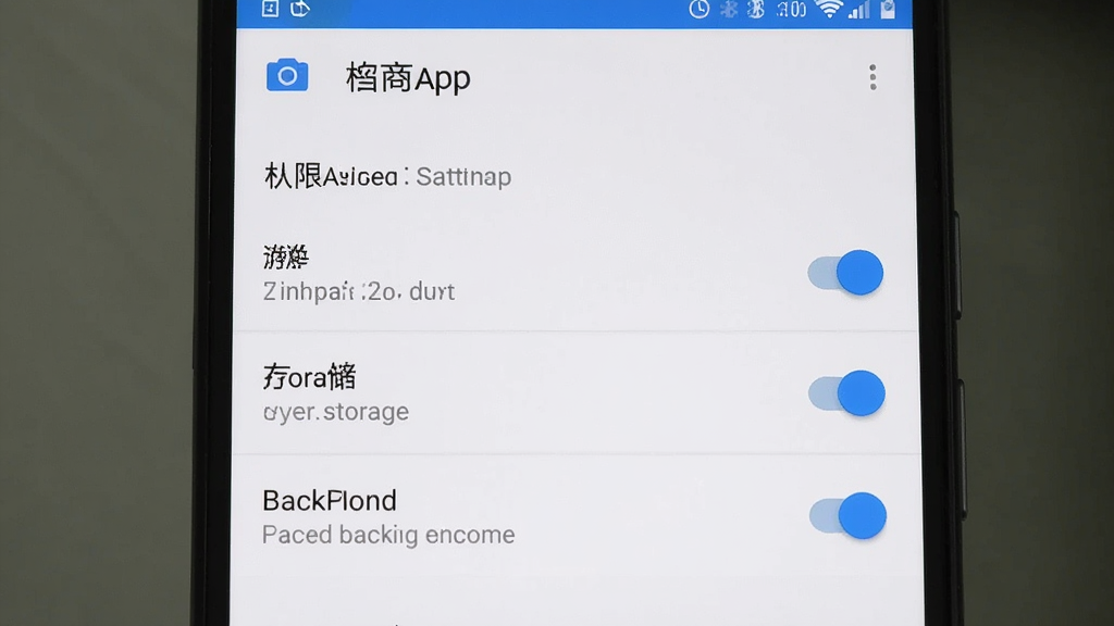 ���� ��װ���ý��棬�ֻ���Ļ��ʾ����APP��Ȩ������ҳ�棬����������洢����̨���е�Ȩ�޿��أ�����Ϊ��׿ԭ�����÷�񣬰�ɫ��������ɫ���ذ�ť���������������ʸɾ��޶���Ԫ��