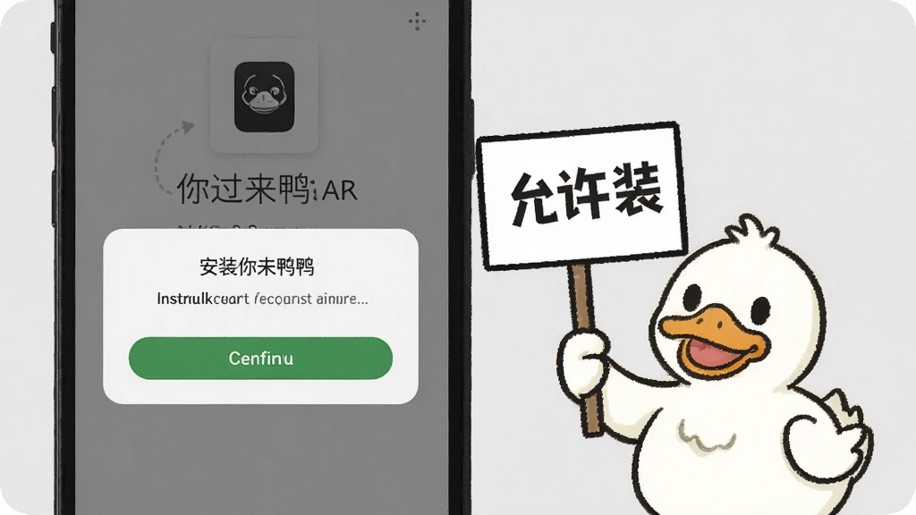 һ��չʾ�ֻ���װ�������Ѽ��APK�ļ��Ĳ���ʾ��ͼ���������ֻ���Ļ��ʾ��װȷ�ϵ������Ա���һֻ��ͨѼ�Ӿ��š�������װ�������ӣ�������ǳ��ɫ����������ˣ����ʸɾ�