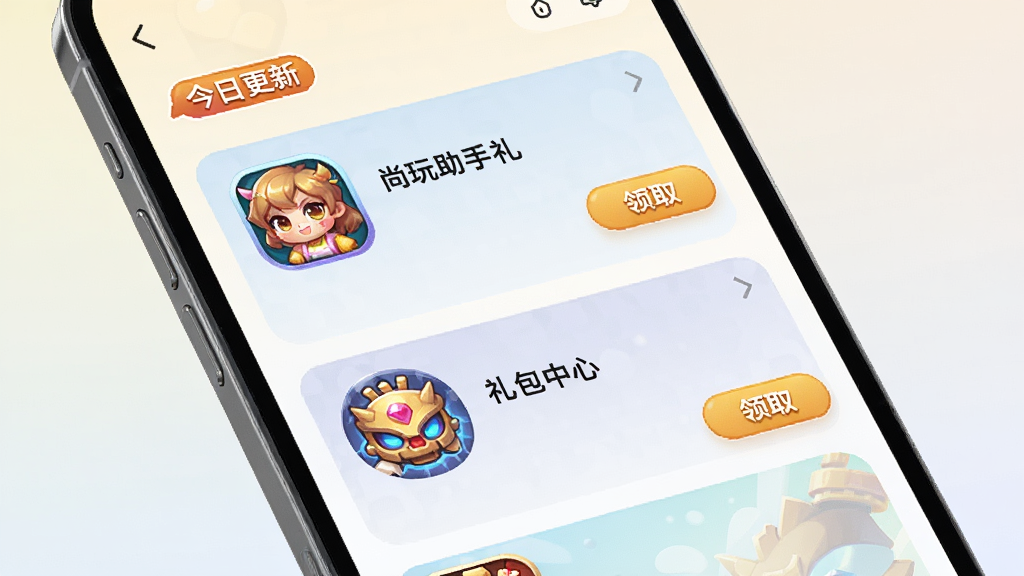 �������� ������Ľ�����д���ֻ���Ļ��ʾ����б���ÿ�������Ƭ������Ϸͼ�ꡢ������ƺ���ȡ��ť�������н��ո��±�ǩ������Ϊǳɫ���䣬ͼ��ɫ���������Ű����룬���������ɾ��޶���Ԫ��