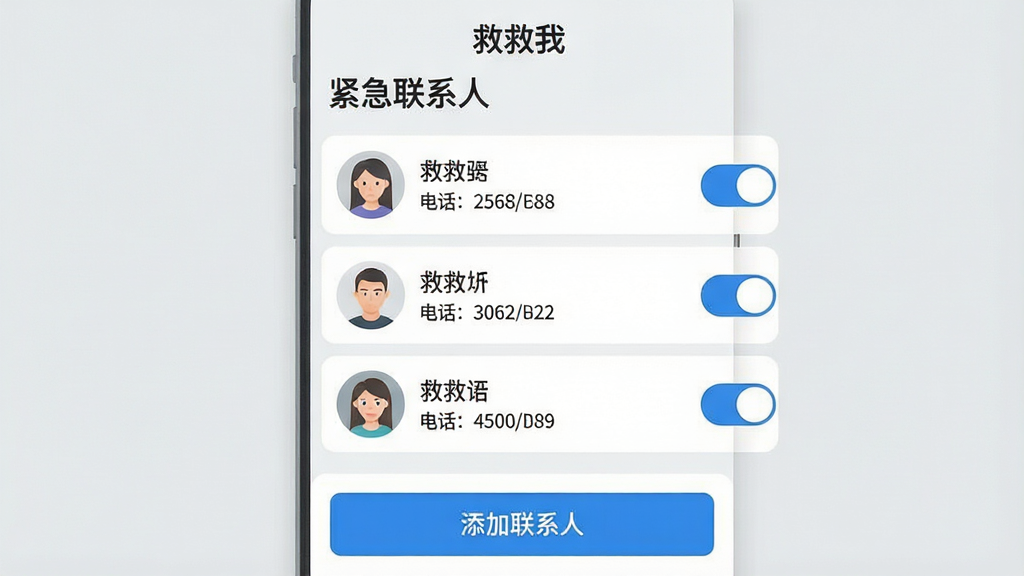 һ���ֻ�Ӧ�ý�ͼ����ͼƬ��չʾ���Ⱦ��ҡ�App�Ľ�����ϵ�˹���ҳ�棬ҳ�涥������Ϊ��������ϵ�ˡ����·��б���������ͷ��Ͷ�Ӧ�����֡��绰���룬ÿ����ϵ���Ҳ���һ�����ذ�ť���ײ���һ����ɫ�ġ�������ϵ�ˡ���ť������Ϊǳ��ɫ������ִ���ƽ���������������ʸɾ����޶���Ԫ��