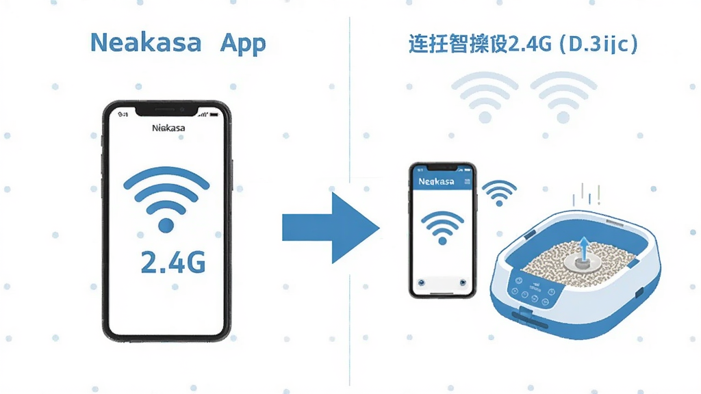 һ��չʾNeakasa App�����豸���������ʾ��ͼ�������Ϊ���������֣�������ֻ�����2.4G WiFi��ͼ�꣬�ұ����ֻ���������èɰ���ʾ��ͼ���м��м�ͷ���ӣ������Ϣͼ����ɫ������ɫ�Ͱ�ɫΪ����ϸ�����������ʸɾ����޶���Ԫ��
