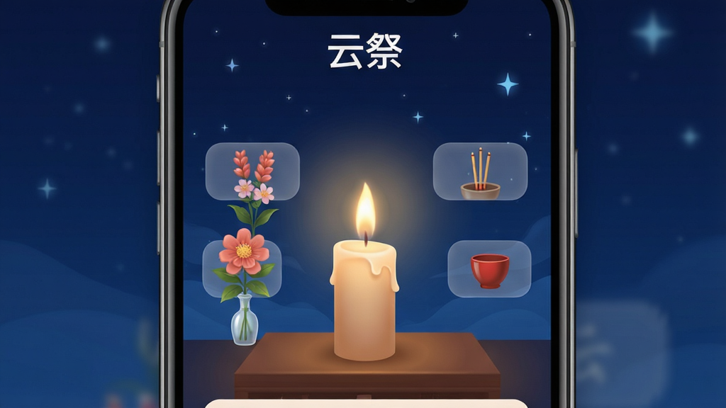 һ��չʾ���Ƽ���Ӧ����������칦�ܵ���д�廭�������������ֻ���Ļ����Ļ����ʾ��һ����ܰ����������ҳ�棬ҳ��������һ֧����ȼ�յ��������������ͣ���Χ�������׻������㡢���ƵȰ�͸�����ܰ�ť������������ɫ��ҹ�պ͵���ǹ⣬�����Χ����ׯ�أ����ʸɾ������֡��Ƽ�����������Ļ����