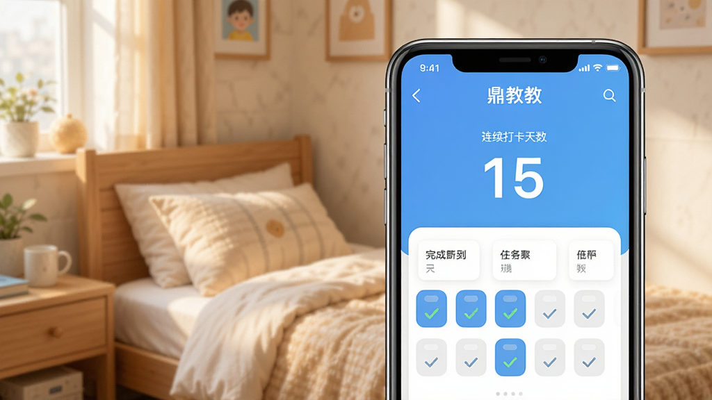 һ��չʾ���̽�Appѧϰ����򿨹��ܵ�ͼƬ���ֻ���Ļ����ʾ�š����̡̽�App�Ĵ�ҳ�棬ҳ���������������������֡�15�����·���һ������С���ӣ�����ɵ���������˹���������ɫ���£���������ܰ������һ�ǣ���������죬�����������޶���Ԫ��