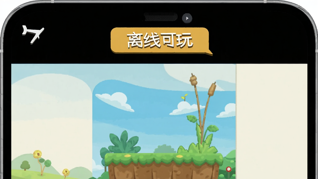 悠闲点点乐 离线模式界面 手机屏幕显示飞行模式图标 游戏画面正常显示 顶部有离线可玩标识 背景是简约的米白色 风格扁平化 细节清晰 画质干净 无多余元素