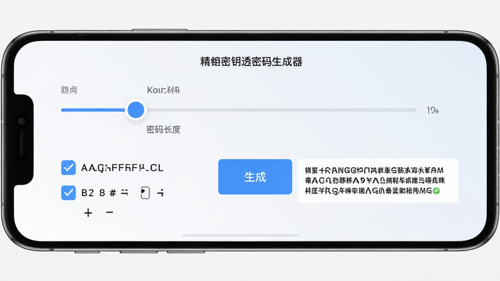 ������Կ͸�������������棬�ֻ���Ļ��ʾһ������������볤�ȣ��·��д�Сд��ĸ�����֡����ŵĹ�ѡ���м���һ�������ɡ���ť���Ա�չʾһ��������ɵĸ������룬����ǳɫ��������ִ������ʸɾ�