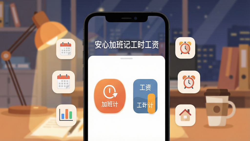 �ֻ���Ļչʾ�����ļӰ�ǹ�ʱ���ʡ�Ӧ�������棬�����м�����Ŀ�ļӰ��ʱ��ť�͹��ʼ�����ͼ�꣬��Χ����������ͼ�������ӵ�Сͼ�꣬��������͵İ칫��ҹ������̨�ƺͿ��ȱ�������ƽ���廭��ɫ����ů���ʣ�ϸ�����������ʸɾ��޶���Ԫ��