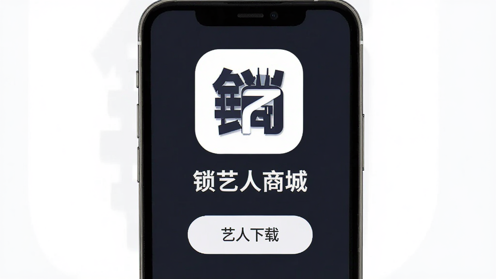 �ֻ�Ӧ���̵����չʾ���������̳ǡ�App������ҳ�棬������һ���ֻ���Ļ����Ļ����ʾ���������̳ǡ���Logo�����ƣ��·������ذ�ť������Ϊ�����ֻ�չʾ���Ű��࣬���Ϊ�ִ���ƽ����ƣ�ϸ�ڰ���Բ��ͼ������������ֱ�ǩ�����ʸ��壬�ɾ����޶���Ԫ��