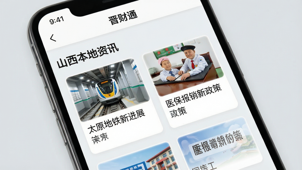 �ֻ���Ļ��д��չʾ������ͨ��App����Ѷ�б�ҳ�棬����Ϊ��ɽ��������Ѷ����ҳ���������Ŵ�������ͼ�����ſ�Ƭ���硰̫ԭ�����½�չ����ҽ�����������ߡ��ȣ������ǵ���ɫ������ɾ�����������������ִ���ƽ���������������޶���װ��Ԫ��